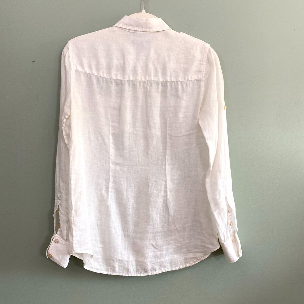 Martin & Osa Linen Shirt Button Up Roll Tab Sleeve Womens 2 White Military - Picture 4 of 14